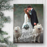Cartão Postal Foto De Casamento De Natal Feliz Para A Caligrafia<br><div class="desc">Cartão-postal de Natal Feliz do Script de Caligrafia Elegante</div>