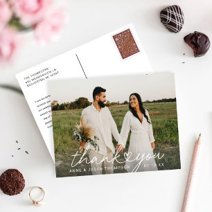 Cartão Postal Foto de Casamento de Script de Coração Simples M
