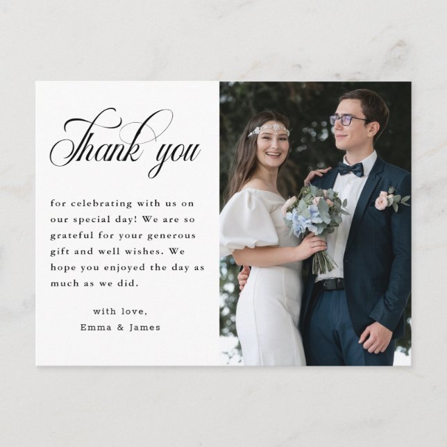 Cartão Postal Foto De Casamento De Script Elegante Moderno Obrig (Frente)
