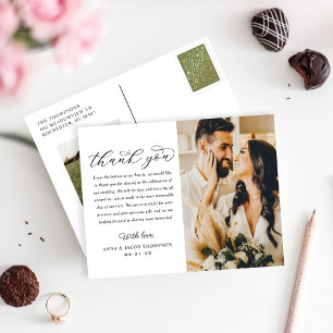 Cartão Postal Foto De Casamento De Script Elegante Obrigado