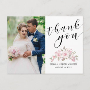 Cartão Postal Foto De Casamento De Script Floral Rosa Rosa Rosa