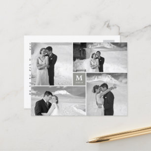 Cartão Postal Foto de Casamento do Monograma do Center Square