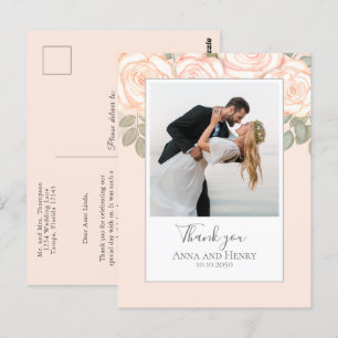 Cartão Postal Foto de Casamento Elegante Blush Pink Obrigado