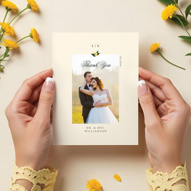 Cartão Postal Foto de Casamento Elegante de Árvore Floral Lemon  (Lemon Blossom Floral Tree Elegant Wedding Photo Postcard)