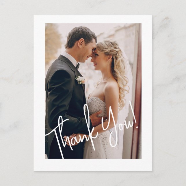 Cartão Postal Foto De Casamento Elegante Obrigado (Frente)