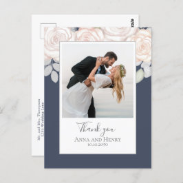 Cartão Postal Foto De Casamento Elegante Obrigado Slate Blue
