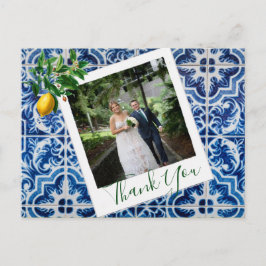 Cartão Postal Foto de casamento Lemon Blue Azulejo Elegante Obri