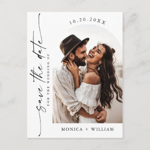 Cartão Postal Foto de Casamento Minimalista Elegante QR Salvar a
