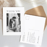 Cartão Postal Foto De Casamento Minimalista Obrigado<br><div class="desc">Cartão postal de casamento minimalista</div>
