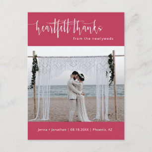 Cartão Postal Foto De Casamento Mínimo Magenta Moderna, Muito Ob