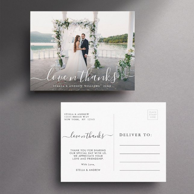 Cartão Postal Foto de casamento moderno Obrigado (Front & Back)