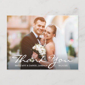 Cartão Postal Foto de Casamento Noiva e Noivo Obrigado