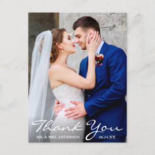 Cartão Postal Foto de Casamento Noiva e Noivo Obrigado