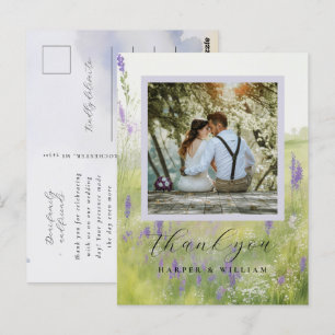 Cartão Postal foto de casamento paisagem aquarela obrigado