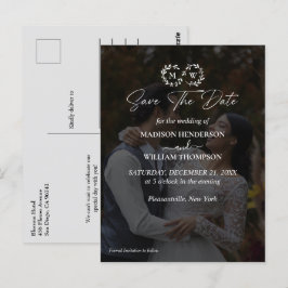 Cartão Postal Foto de Casamento Preto e Branco Moderno Salvar a