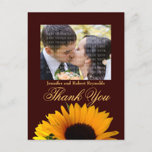 Cartão Postal Foto De Casamento Rustic Sunflower Obrigado