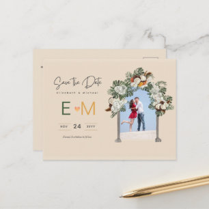 Cartão Postal Foto de Casamento Salvar a Data Terracota Floral d