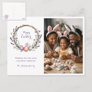 Cartão Postal Foto de coelho fofo de Páscoa em aquarela lavanda