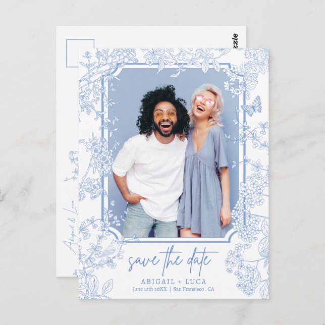 Cartão Postal Foto de Data de Salvamento de Casamento de Toile C (Frente/Verso)