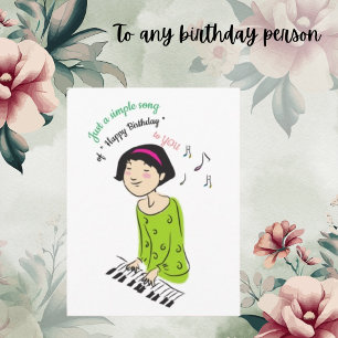 Cartão Postal Foto de desenho animado fofo de menina cantando mú