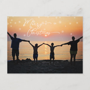 Cartão Postal Foto de Família Branco Feliz Natal Fonte Floco de