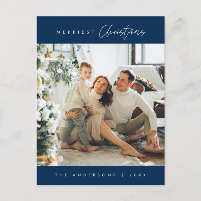 Cartão Postal Foto de Família de Natal Mais Alegre, Verde Esmera (Frente)