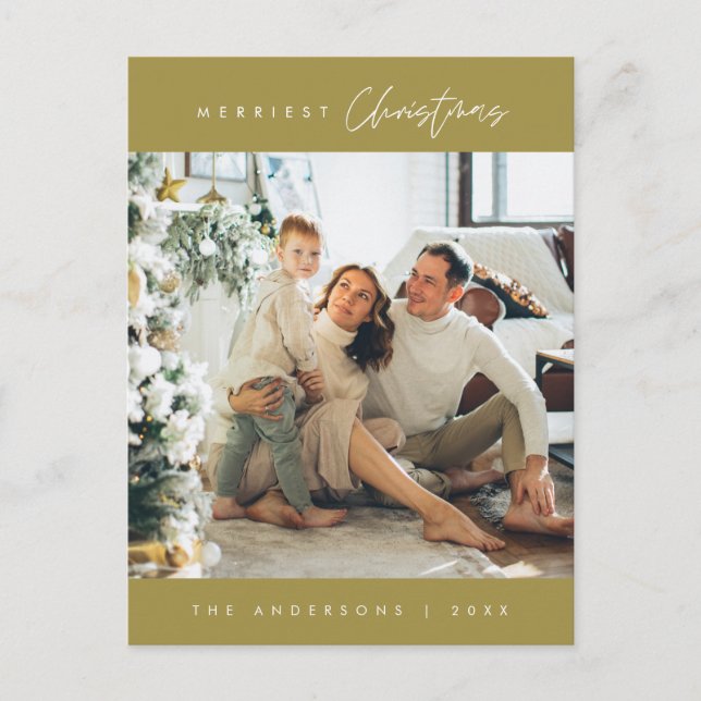 Cartão Postal Foto de Família de Natal Mais Alegre, Verde Esmera (Frente)