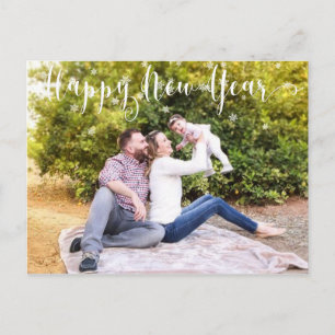 Cartão Postal Foto de Família Feliz Ano Novo Floco de Neve