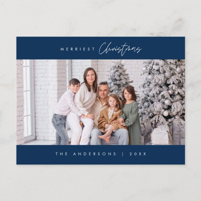 Cartão Postal Foto de família mais alegre de Natal, moderna e ac (Frente)