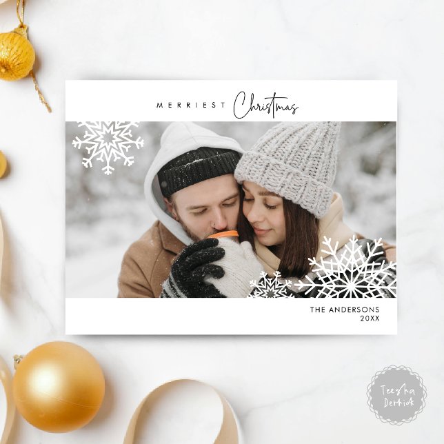 Cartão Postal Foto de Família no Natal Mais Alegre, Flocos de Ne (Merriest Christmas Family Photo, Snow Flakes Postcard, Season Greeting Wishing, Easy Customisation.)