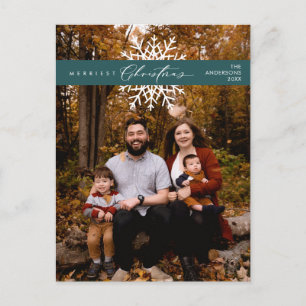 Cartão Postal Foto de família no Natal mais alegre, flocos de ne