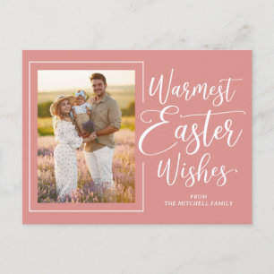 Cartão Postal Foto de Família Personalizada em Rosa Coral na Pás