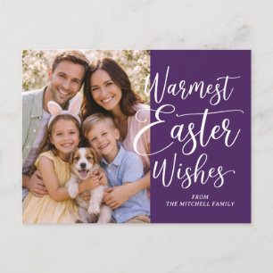 Cartão Postal Foto de Família Personalizada Feliz Páscoa Roxo Es