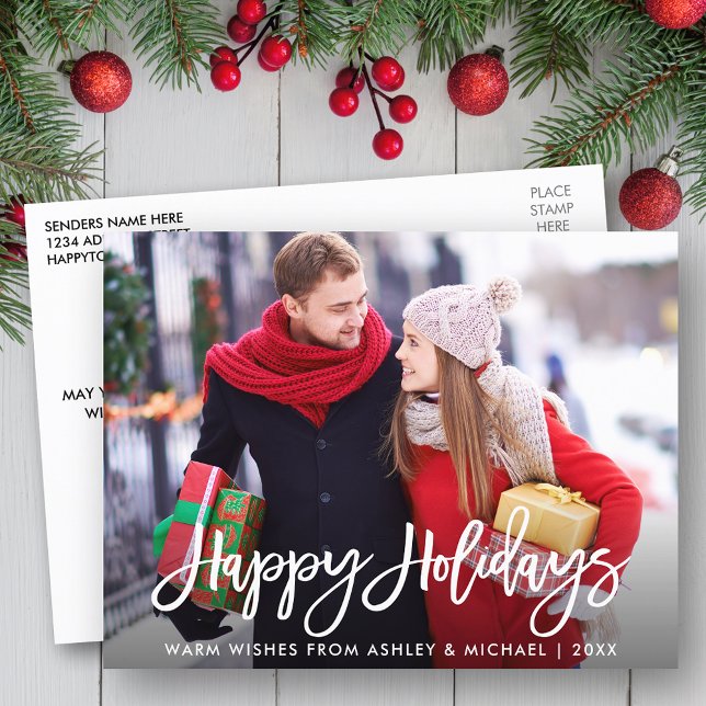 Cartão Postal Foto de Feliz Feriado - Script de Pincel Moderno (Customize to change your personalized text size or text style.)