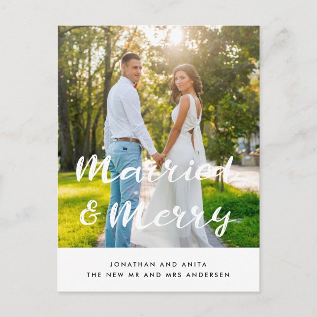 Cartão Postal Foto de feriado do Newlyweds casado e Feliz (Frente)