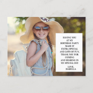 Cartão Postal Foto de Festa de aniversário da criança Obrigado