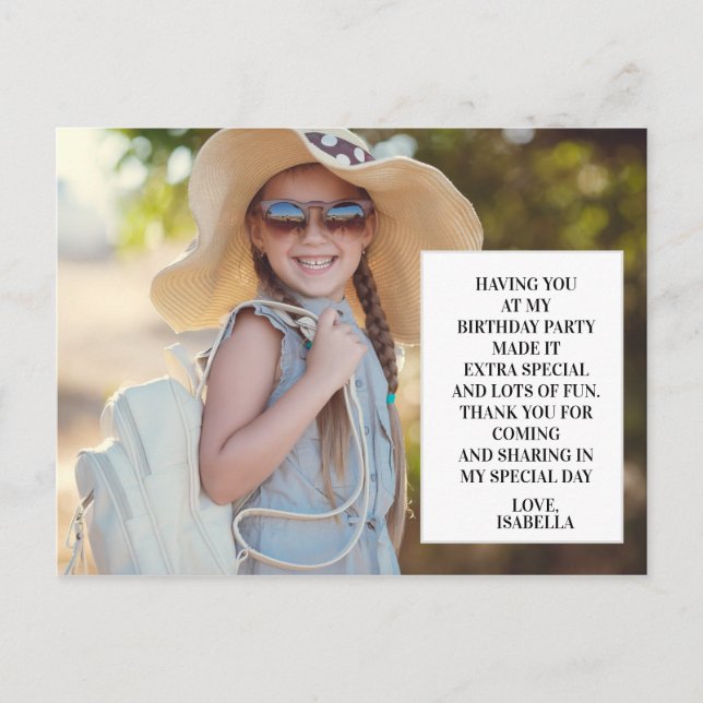 Cartão Postal Foto de Festa de aniversário da criança Obrigado (Frente)