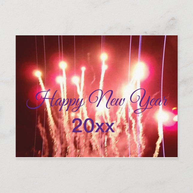 Cartão Postal Foto de fogos de artifício de feliz ano novo com a (Frente)
