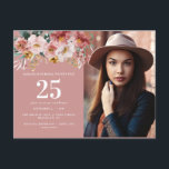 Cartão Postal Foto de Girly Watercolor floral editável<br><div class="desc">Design de festas cor-de-água floral cor-de-rosa. edite a idade para se adequar à sua ocasião. Lindo e elegante tema de festa moderna.</div>
