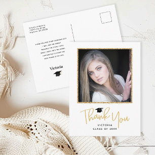 Cartão Postal Foto de Graduação com Escrita em Ouro Agradeciment