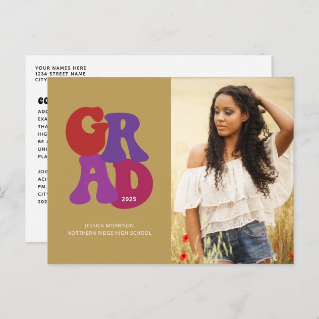 Cartão Postal Foto de Graduação com Estilo Retro Inspirado nos A (Frente/Verso)