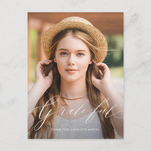 Cartão Postal Foto de Graduação com Rótulo de Agradecimento