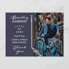 Cartão Postal Foto De Graduação Do Jogador De Hóquei Obrigado Po