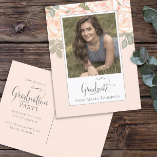 Cartão Postal Foto de Graduação Elegante Blush de Aquarela Flora
