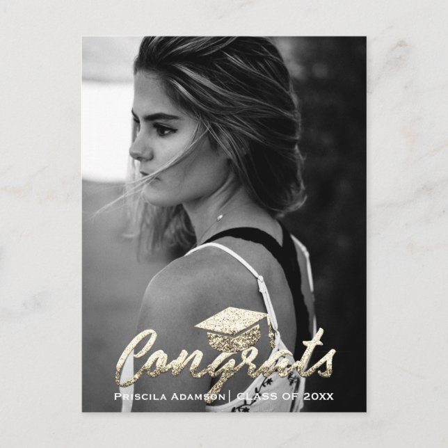 Cartão Postal Foto de Graduado Turma do Ano Nome Dourado Brilho (Frente)