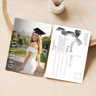 Cartão Postal Foto de Gradução Elegante com Laço Preto Agradecim