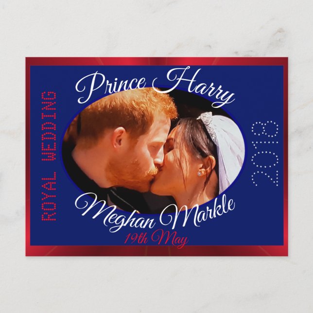 Cartão Postal Foto de Harry e Meghan Kiss Casado Real (Frente)