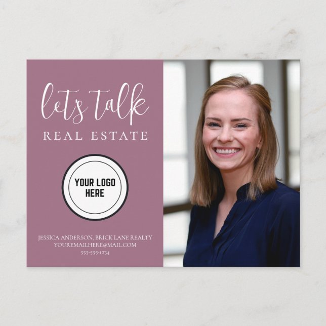 Cartão Postal Foto de Informações de Contato Roxo Imobiliário (Frente)