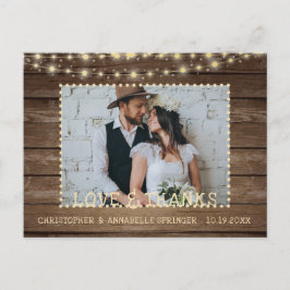 Cartão Postal Foto de Luzes de Corda Rústica de Casamento Obriga