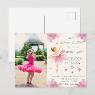 Cartão Postal Foto de menina rosa fofa para festa de aniversário
